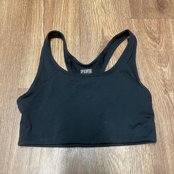 Pink Victorias Secret Ultimate Unlined Solid Black Racerback Sports Bra XS B70 - Picture 1 of 5